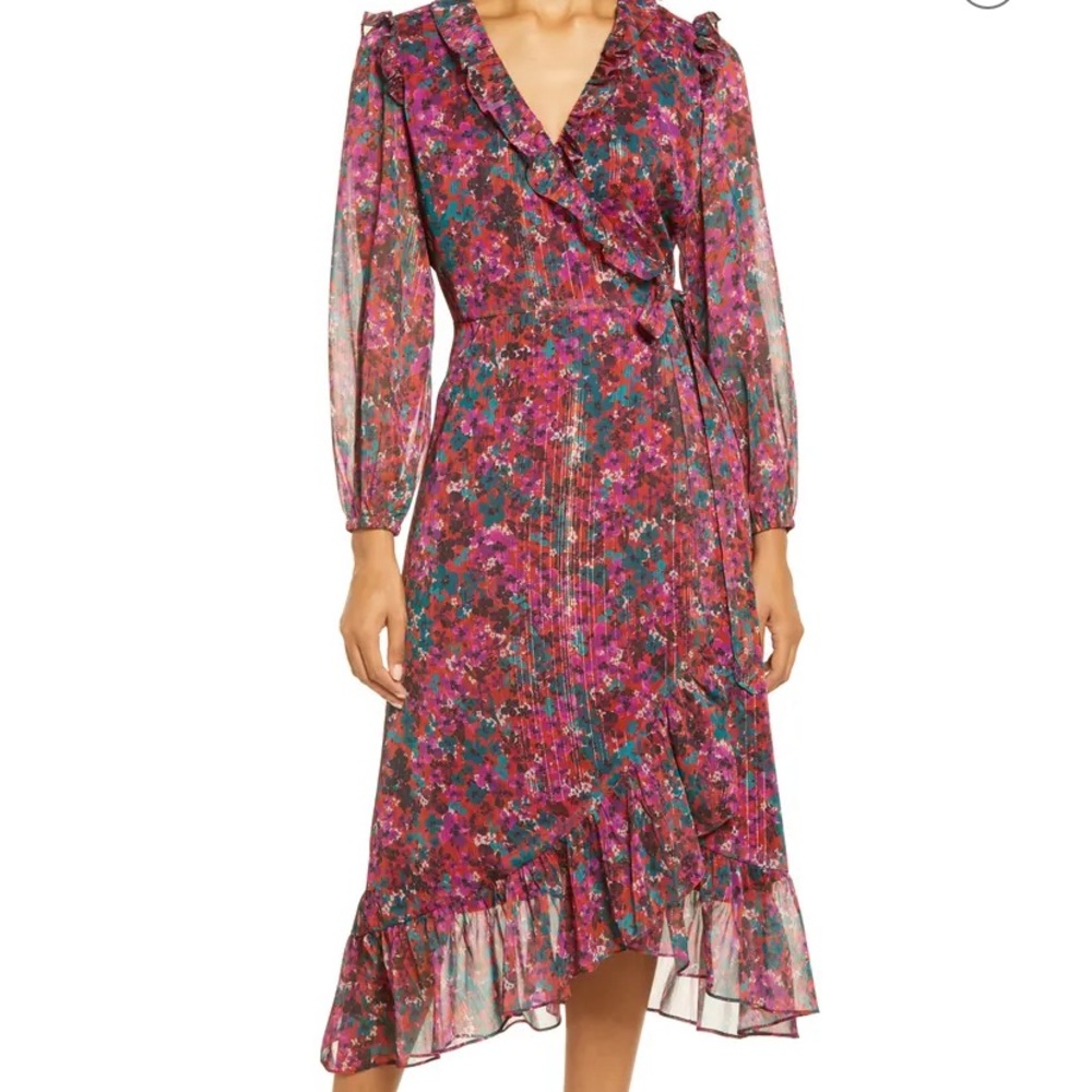 New Adelyn Rae floral chiffon wrap dress